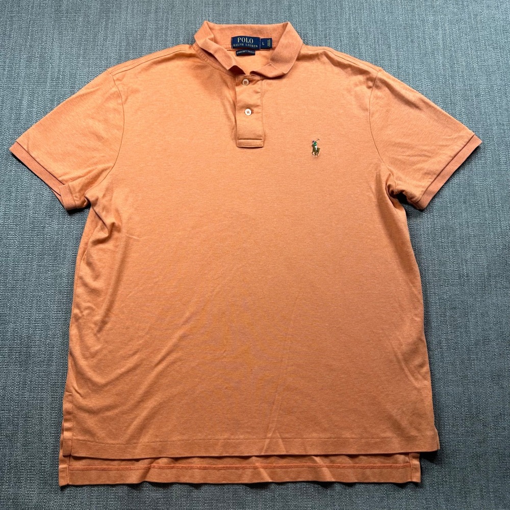 Polo Ralph Lauren Polo Shirt Mens Large Orange  Pima Soft Touch Cotton
